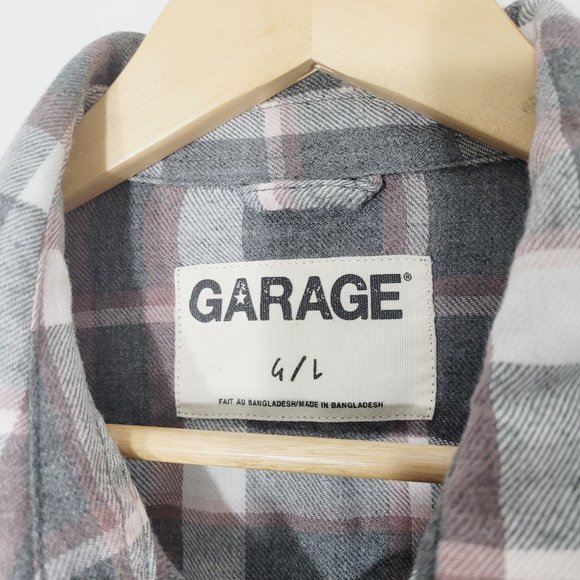 Garage Plaid Long Sleeve Button Front Collared Lace Up Side Shirt Gray White - Picture 6 of 10